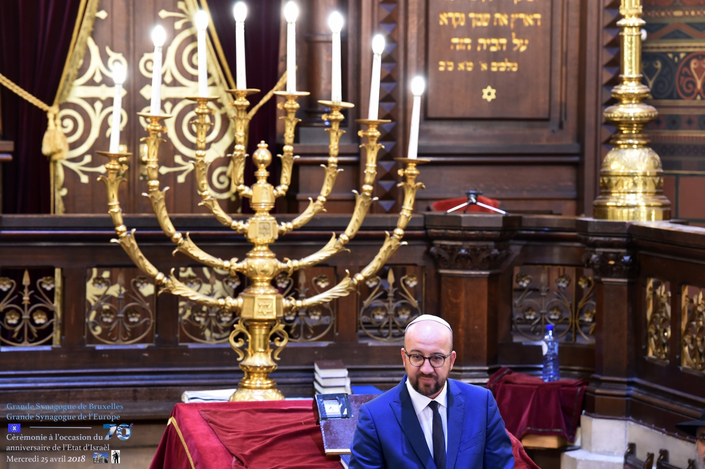 Plechtigheid in de Grote Synagoge van Brussel – Grote Synagoge van Europa ter gelegenheid van de 70ste verjaardag van de onafhankelijkheid van de Staat Israël