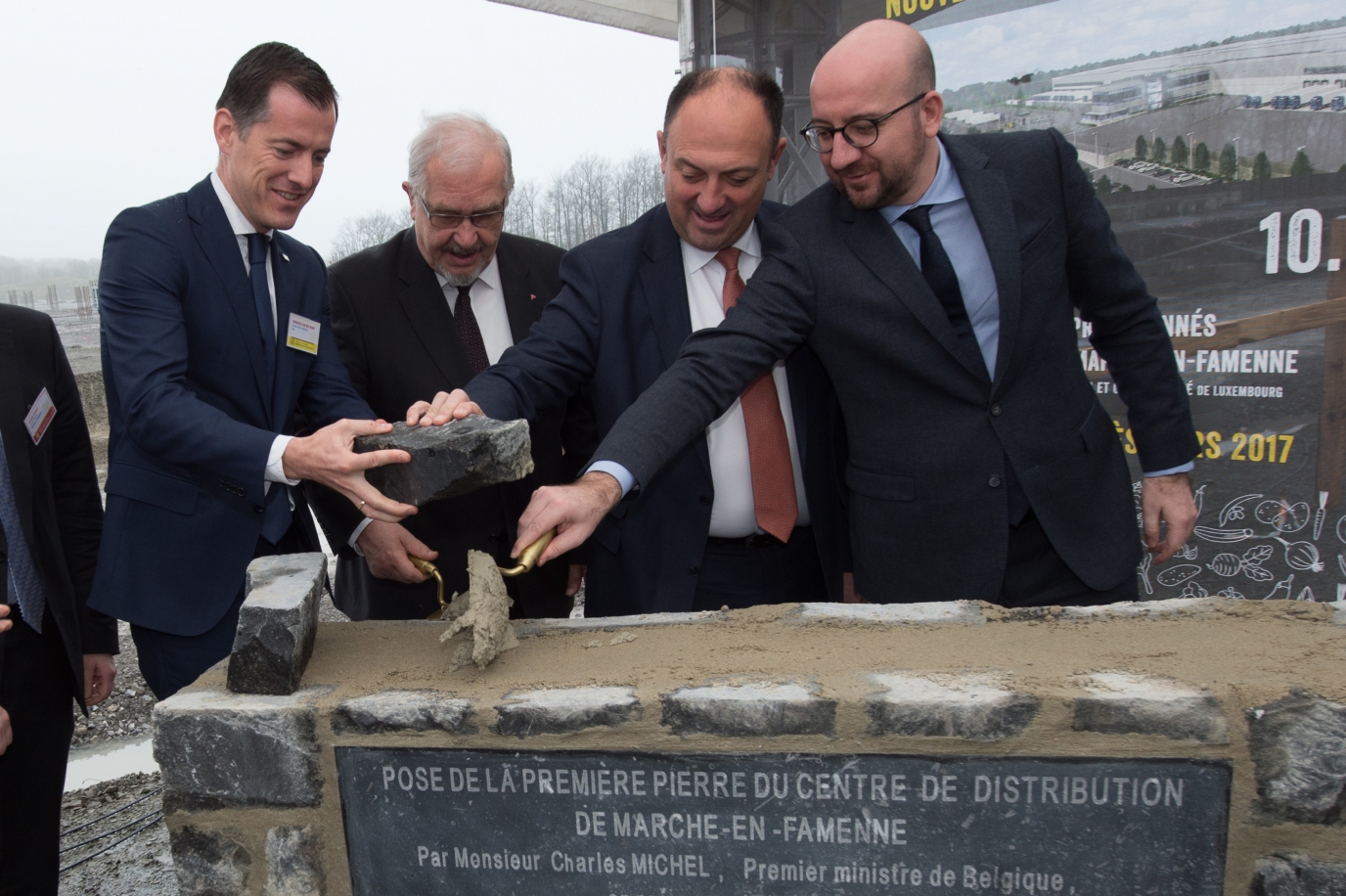 Pose de la première pierre du futur centre de distribution de Lidl à Marche-en-Famenne