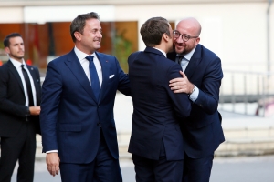 Working meeting between the Prime Minister of Luxemburg, Mr. Xavier Bettel, the President of the Republic of France, Mr. Emmanuel Macron and the Prime Minister of Belgium, Mr. Charles Michel