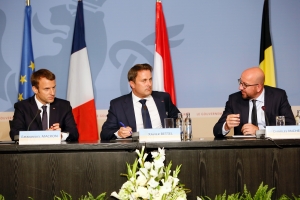 Working meeting between the Prime Minister of Luxemburg, Mr. Xavier Bettel, the President of the Republic of France, Mr. Emmanuel Macron and the Prime Minister of Belgium, Mr. Charles Michel