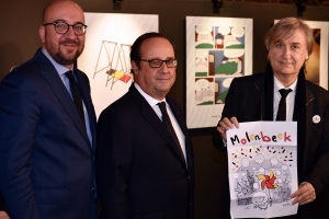 Cartoonist exhibition in Molenbeek with François Hollande