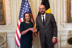 ontmoeting met een delegatie van het Amerikaanse Congres onder leiding van de voorzitster van het Huis van Afgevaardigden van de Verenigde Staten, mevrouw Nancy Pelosi