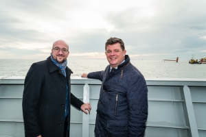 Bezoek aan het wrak van de cargo Flinterstar tussen Oostende en Zeebrugge samen met staatssecretaris voor de Noordzee Bart Tommelein. 